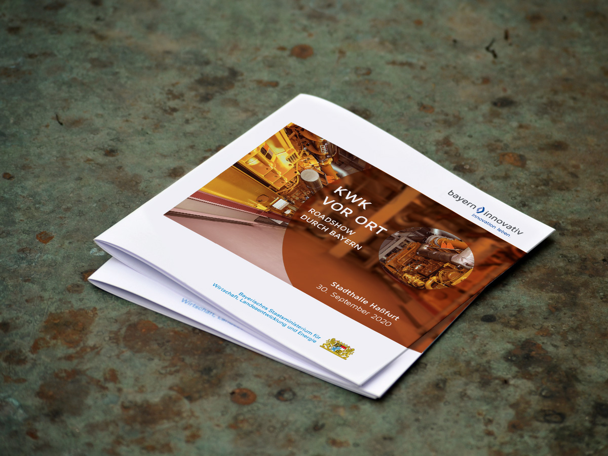 Flyer, Roadshow KWK vor Ort, Bayern Innovativ, Entwurf und Produktion Full Service Werbeagentur Werbers Büro GmbH, Nürnberg